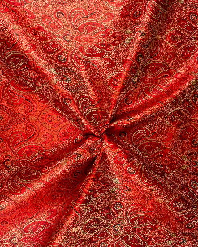 Satin jacquard Indien paisley Rouge - Tissushop